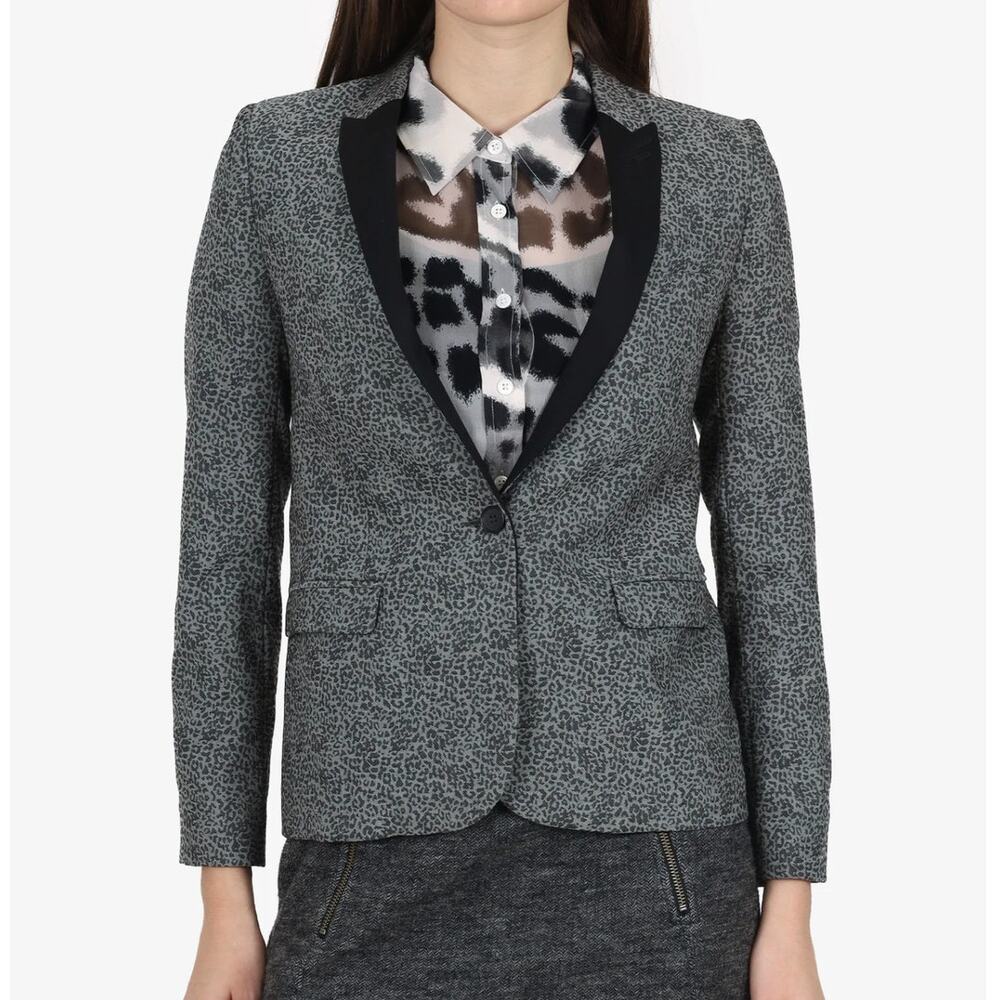 The Kooples Wool Leopard Print Blazer Gray Black Women's 34/ XS